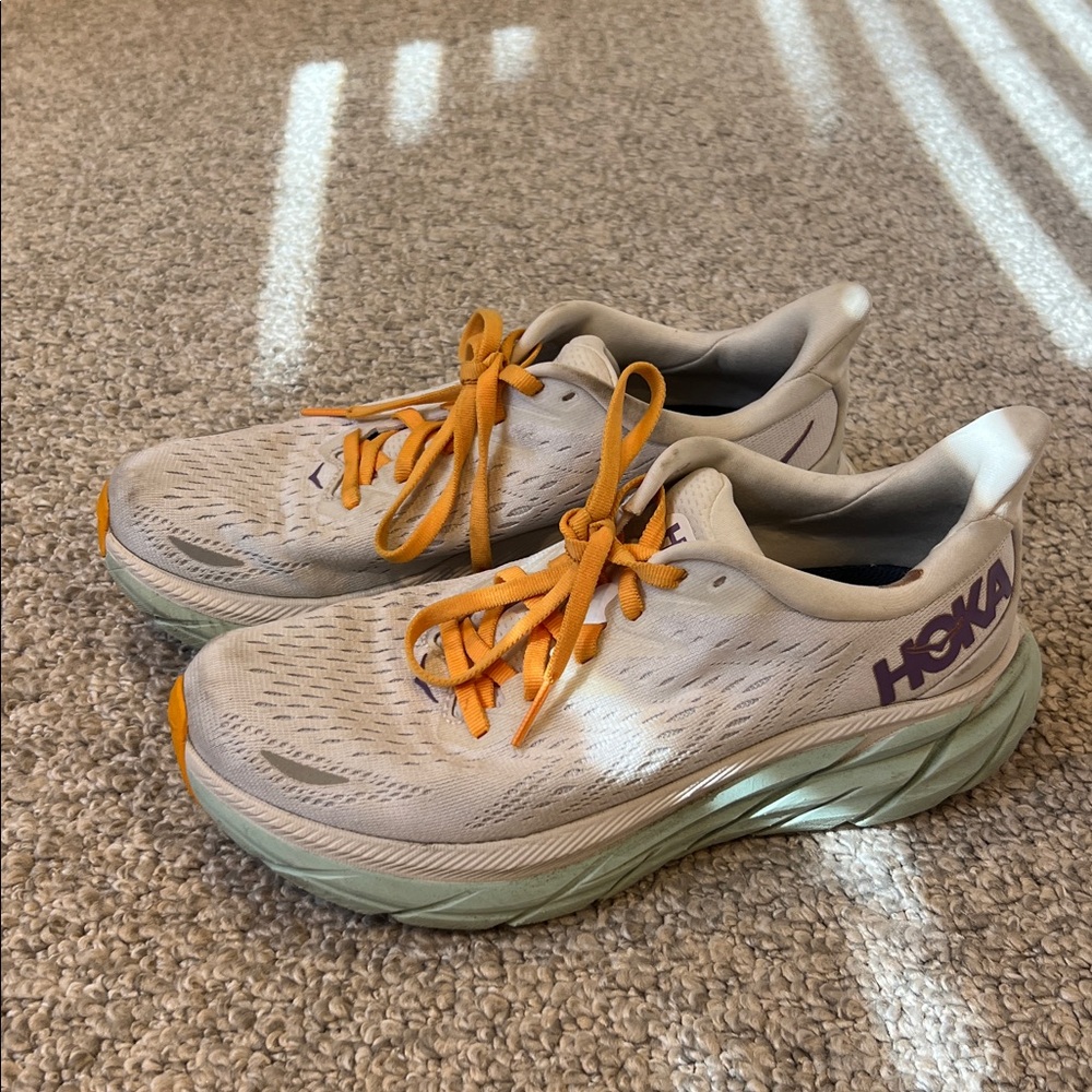 Hoka White and Orange Sneakers